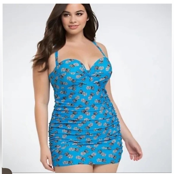 Torrid Blue Pineapple Swimsuit Dress NWT Size 2  (18/20) - Picture 1 of 8
